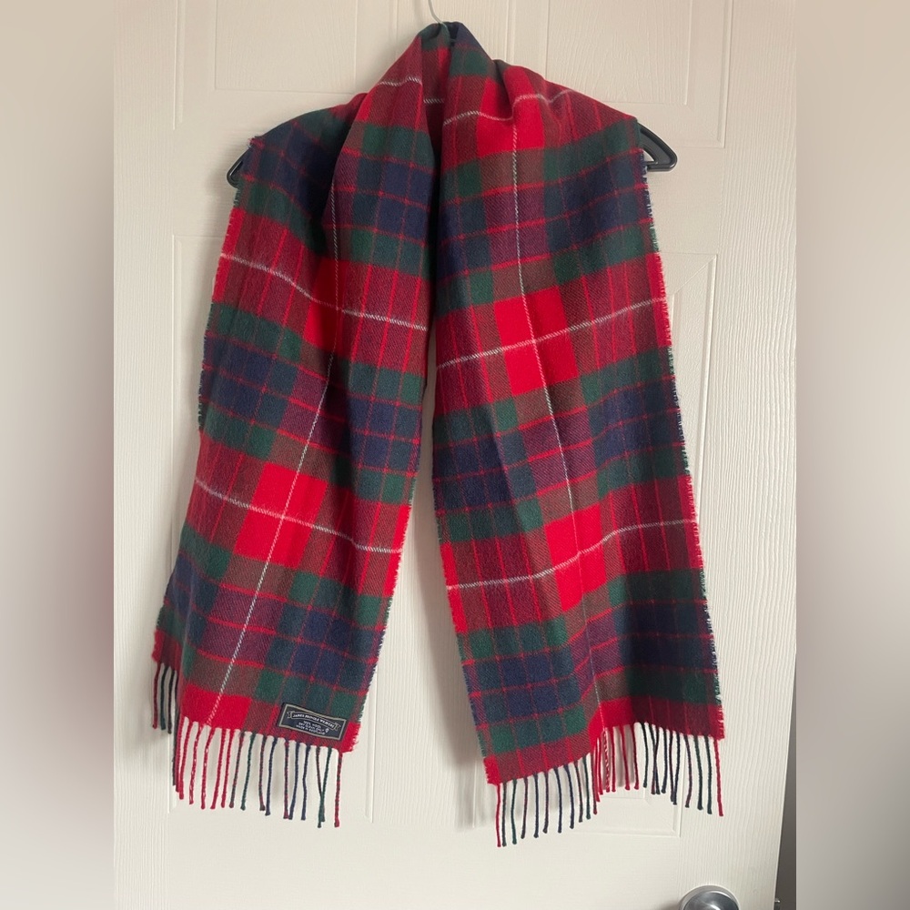 James Pringle Weavers 100% Wool Tartan Scarf Red Green Scotland